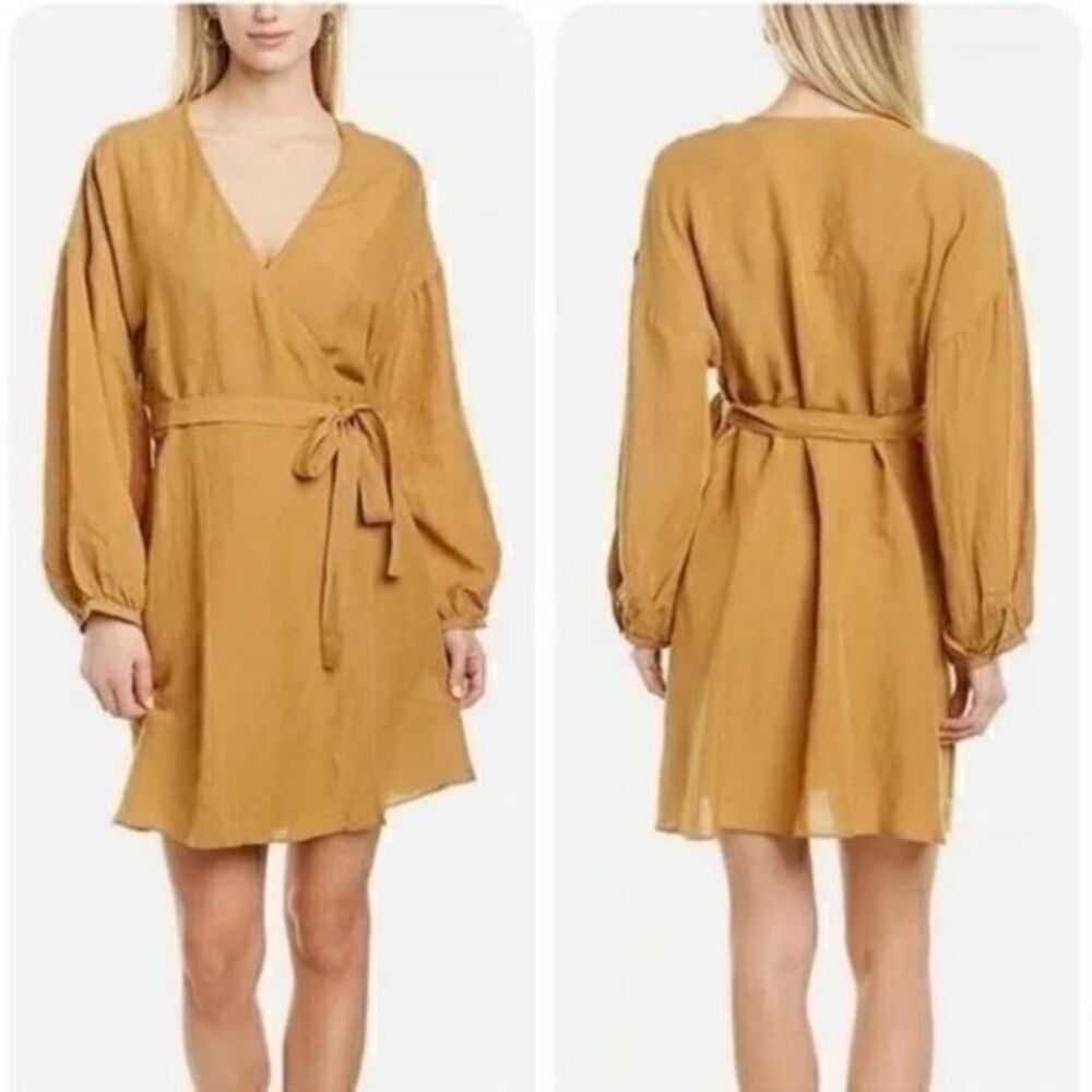Madewell Linen Blend Balloon Sleeve Wrap Dress